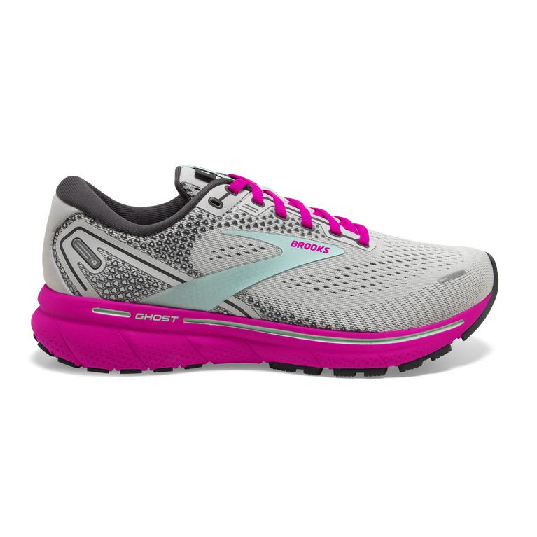 Brooks Ghost 14 Cushioned Road Running Shoes - Women's - Oyster/Yucca/Pink (61508-KOYG)